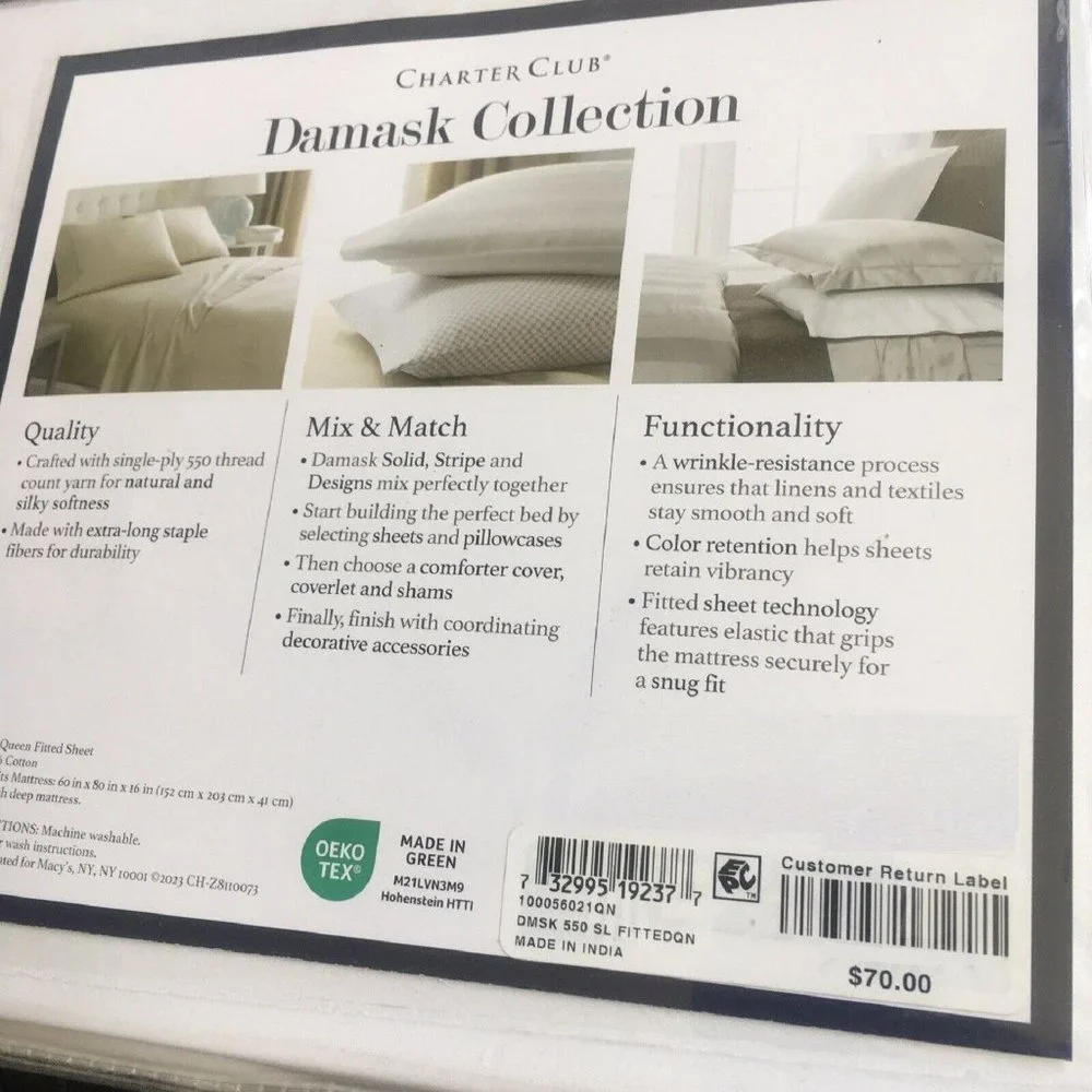 new SOLID WHITE Charter Club 550 TC 100% Cotton 18” Deep Queen Fitted Sheet